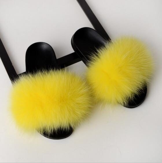 Women Flat Non-slip Solid Fox Fur Slides Real Fox hair Slides Slippers image 13