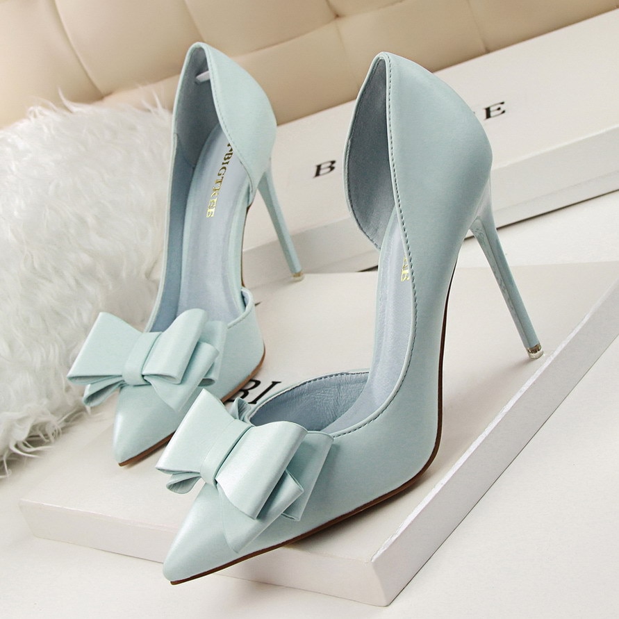 delicate sweet bowknot high heel shoes side hollow pointed Stiletto Heels Shoes women pumps