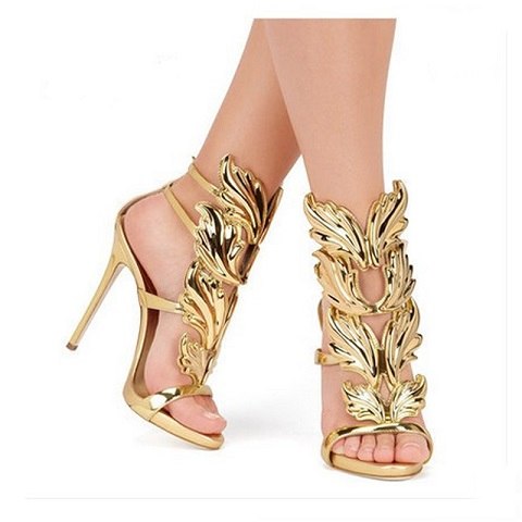 Leather Sandals Women Gold Leaf Flame Gladiator Sandal Shoes Party Dress Shoe Woman Patent High Heel Sandals image 3
