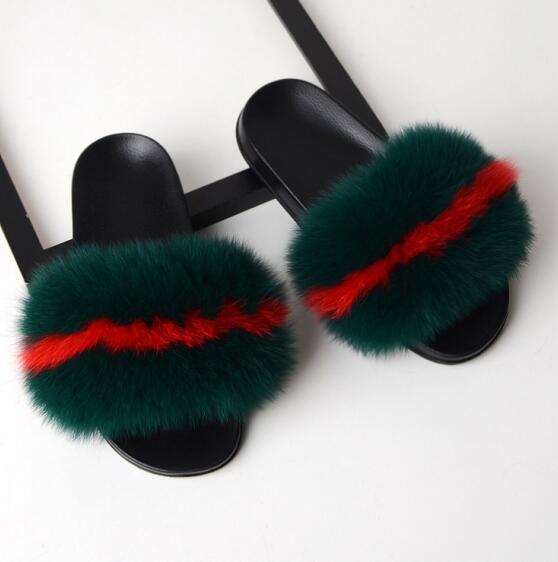 Women Flat Non-slip Solid Fox Fur Slides Real Fox hair Slides Slippers image 12