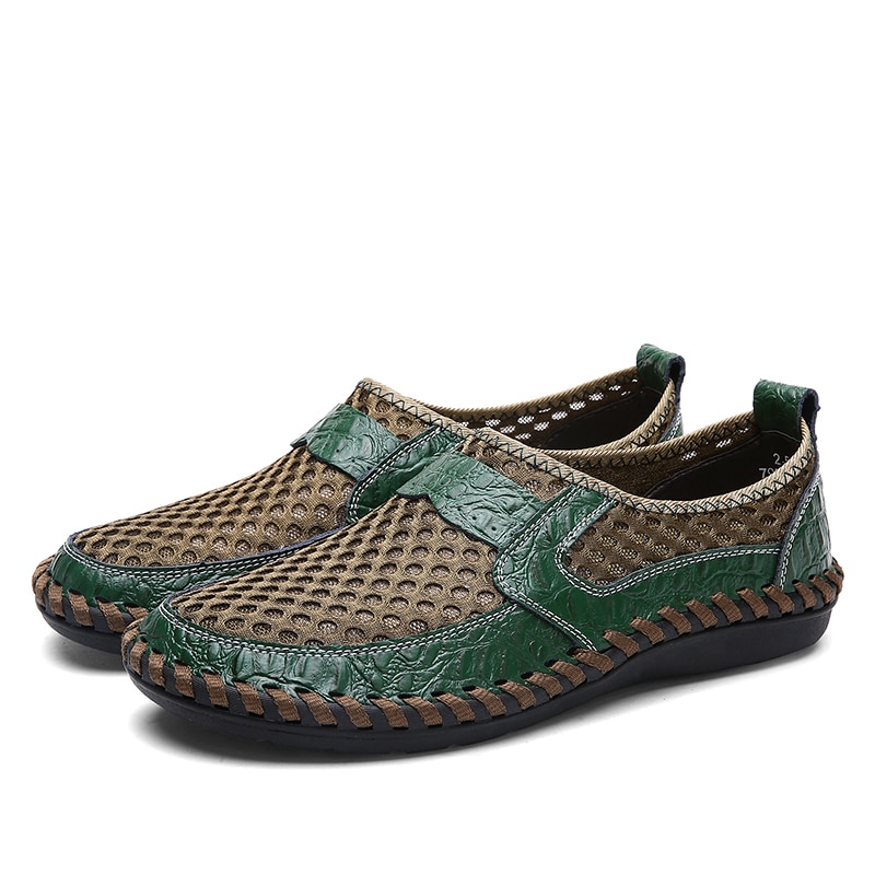 Breathable Mesh Shoes Italy Loafers Mens Casual Shoes Genuine Leather Slip On Brand Shoes Man image 9