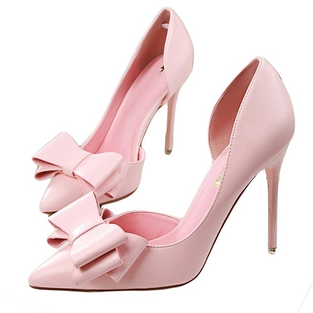 delicate sweet bowknot high heel shoes side hollow pointed Stiletto Heels Shoes women pumps image 5