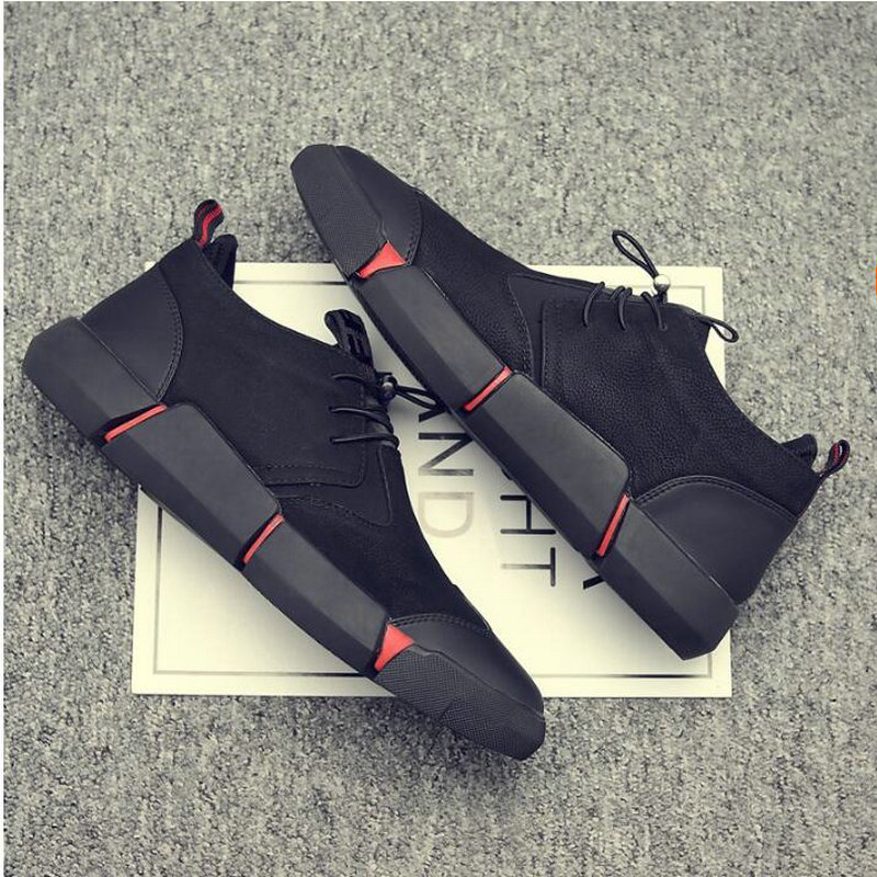 Black Men's Leather Casual Shoes Breathable Sneakers image 3