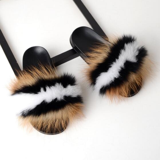 Women Flat Non-slip Solid Fox Fur Slides Real Fox hair Slides Slippers image 3