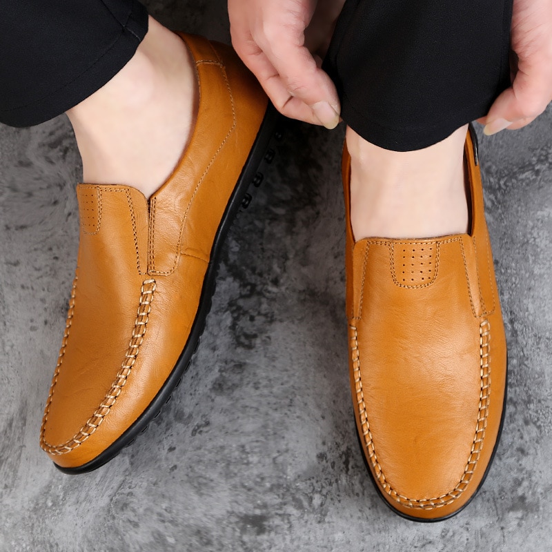 Genuine Leather Mens Moccasin Shoes Black Men Flats Breathable Casual Italian Loafers Comfortable image 7