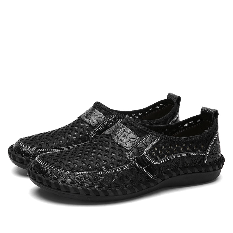 Breathable Mesh Shoes Italy Loafers Mens Casual Shoes Genuine Leather Slip On Brand Shoes Man image 7