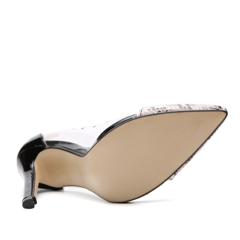 Women Pumps Spring Summer Clear Transparent High Heel Dress OL Shoes Patchwork Faux Snakeskin Print Court Shoes image 5