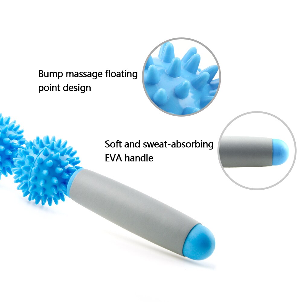 Close-up of product highlighting bump massage floating point design and soft grey EVA handle with magnified detail circles