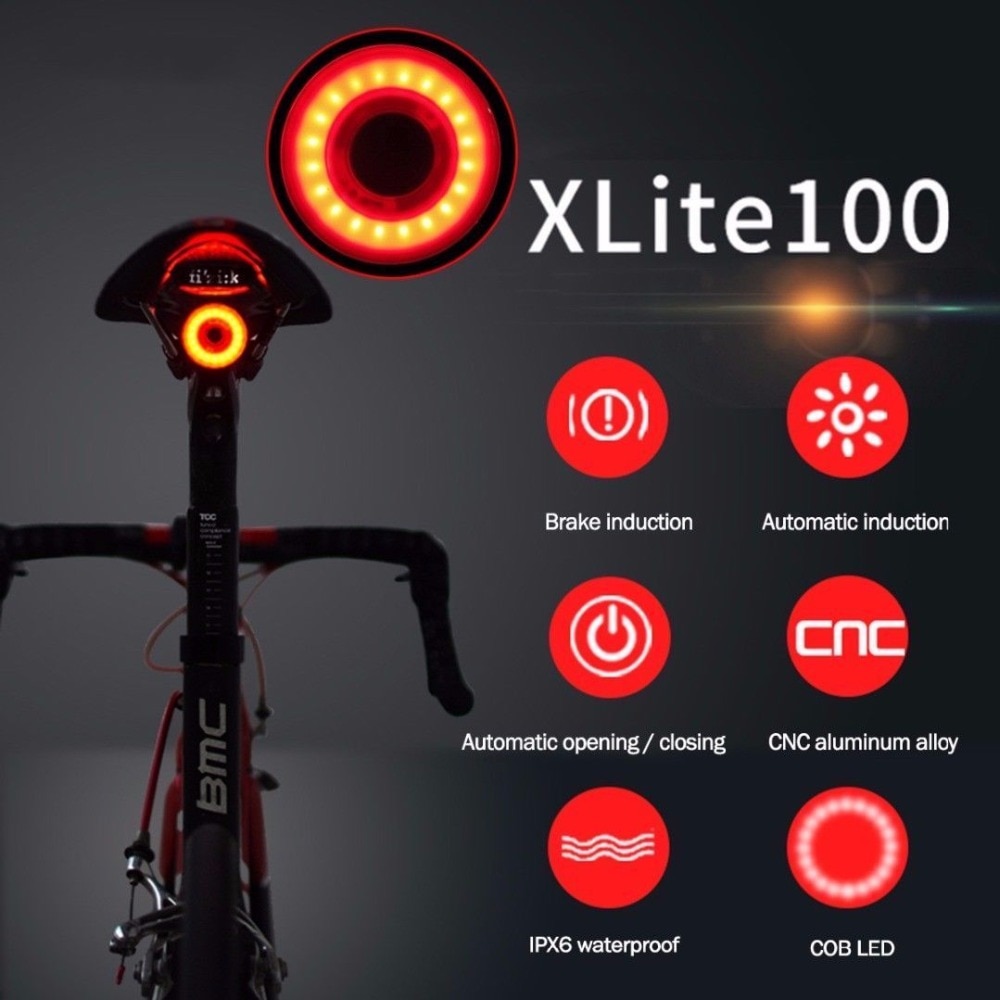 XLITE100 Bicycle Flashlight Bike Rear Light Auto Start/Stop Brake Sensing IPx6 Waterproof LED
