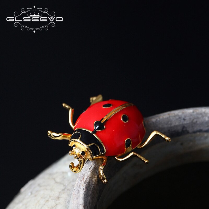 GLSEEVO 925 Sterling Silver Ladybug Brooch For Women Girls Daughter Gifts Cute Insectos Brooches