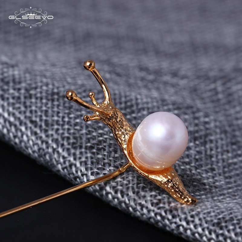 GLSEEVO Snail Pearl Brooch Gift For Daughter Woman Cute Inset Brooches Bijoux Argent 925 Massif