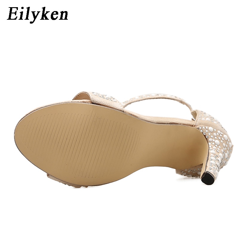 Women Sandals Pumps Summer Rhinestone Zipper Feather High Heel Apricot Women Wedding Pumps Shoes image 4