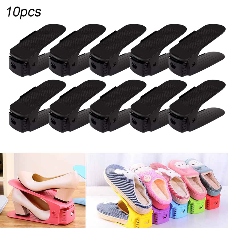 10pcs Durable Adjustable Shoe Organizer Footwear Support Slot Space Saving Cabinet Closet Stand Shoes Storage Rack Shoebox