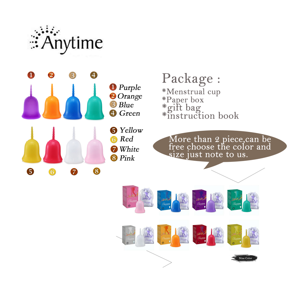 All 9 available color options of Anytime cup displayed in grid with packaging coordination