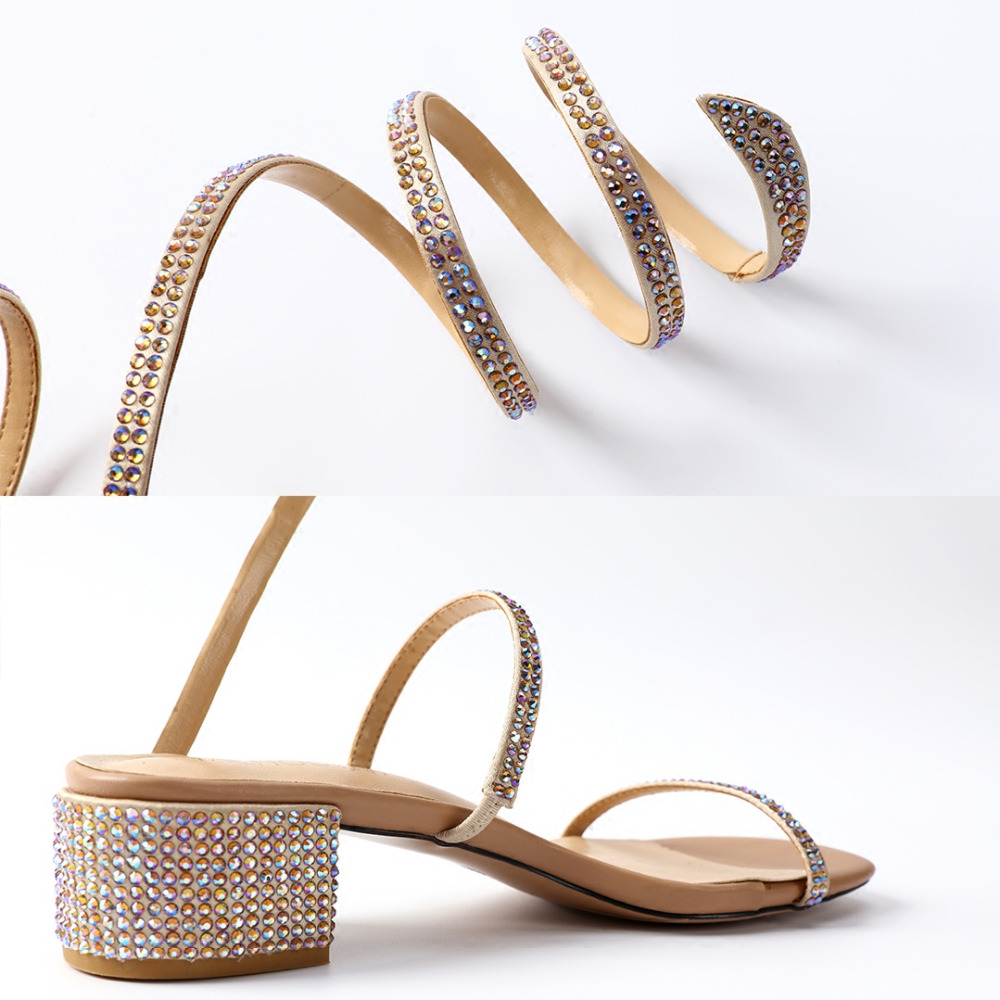 Summer Crystal Gladiator Sandals Women Open Toe Square Heels Sandals Women Party Dress Snake Strap Shoes image 5