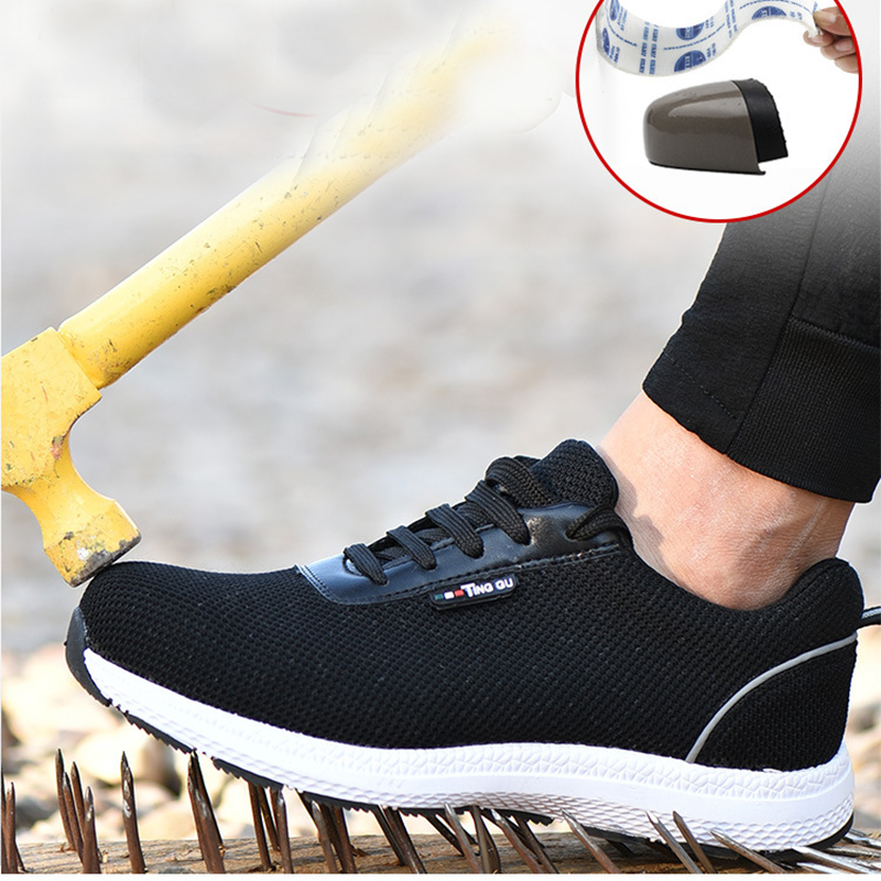 Men's Safety Shoes Men Steel Toe Cap Breathable Mesh Ultral Light Casual Shoes Labor Insurance Protective Steel Toe Work Shoes