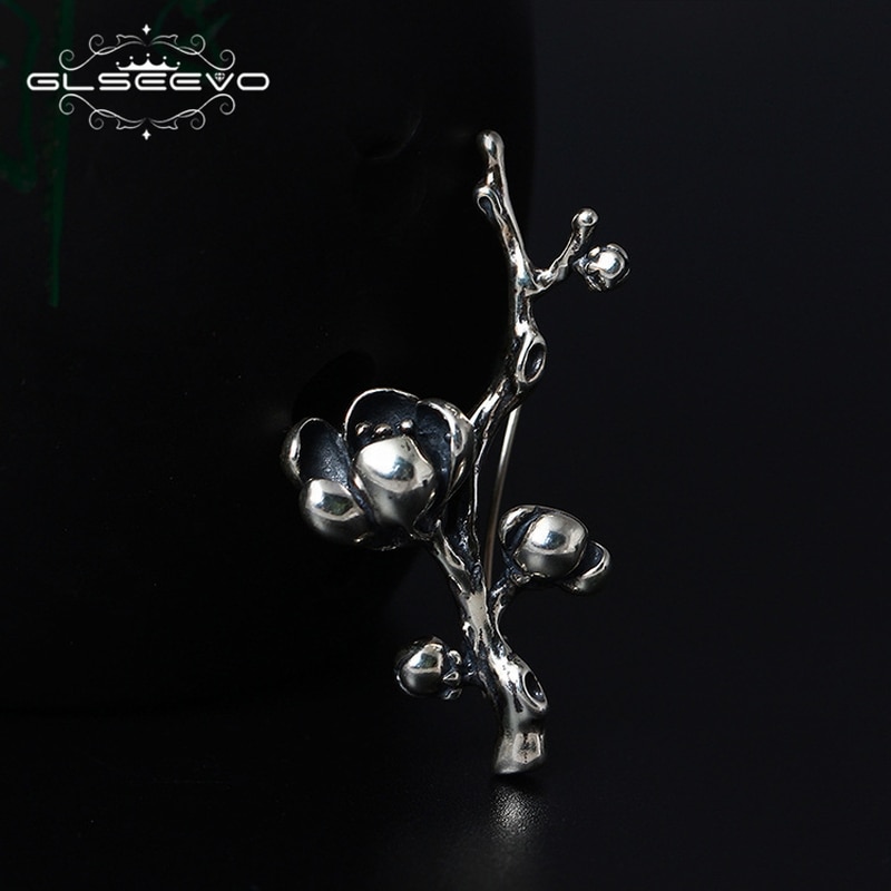 GLSEEVO Vintage Magnolia Brooches For Women Gift 925 Sterling Silver Luxury Brooch Broche Plata De