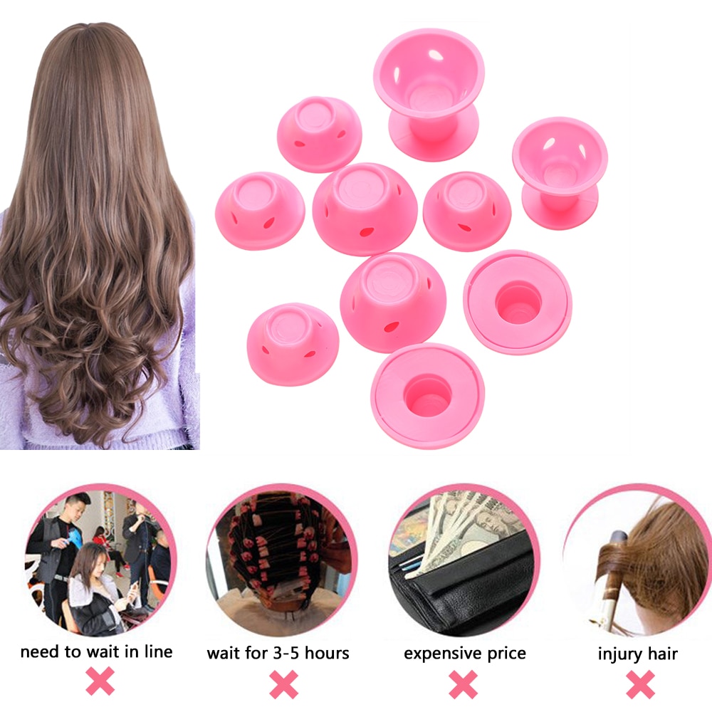 Finished soft waves beside pink heatless rollers