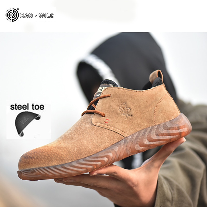 Men's Breathable Cow Suede Leather Steel Toe Work Boots Shoes Men Anti-slip Puncture Proof Safety Shoes image 8
