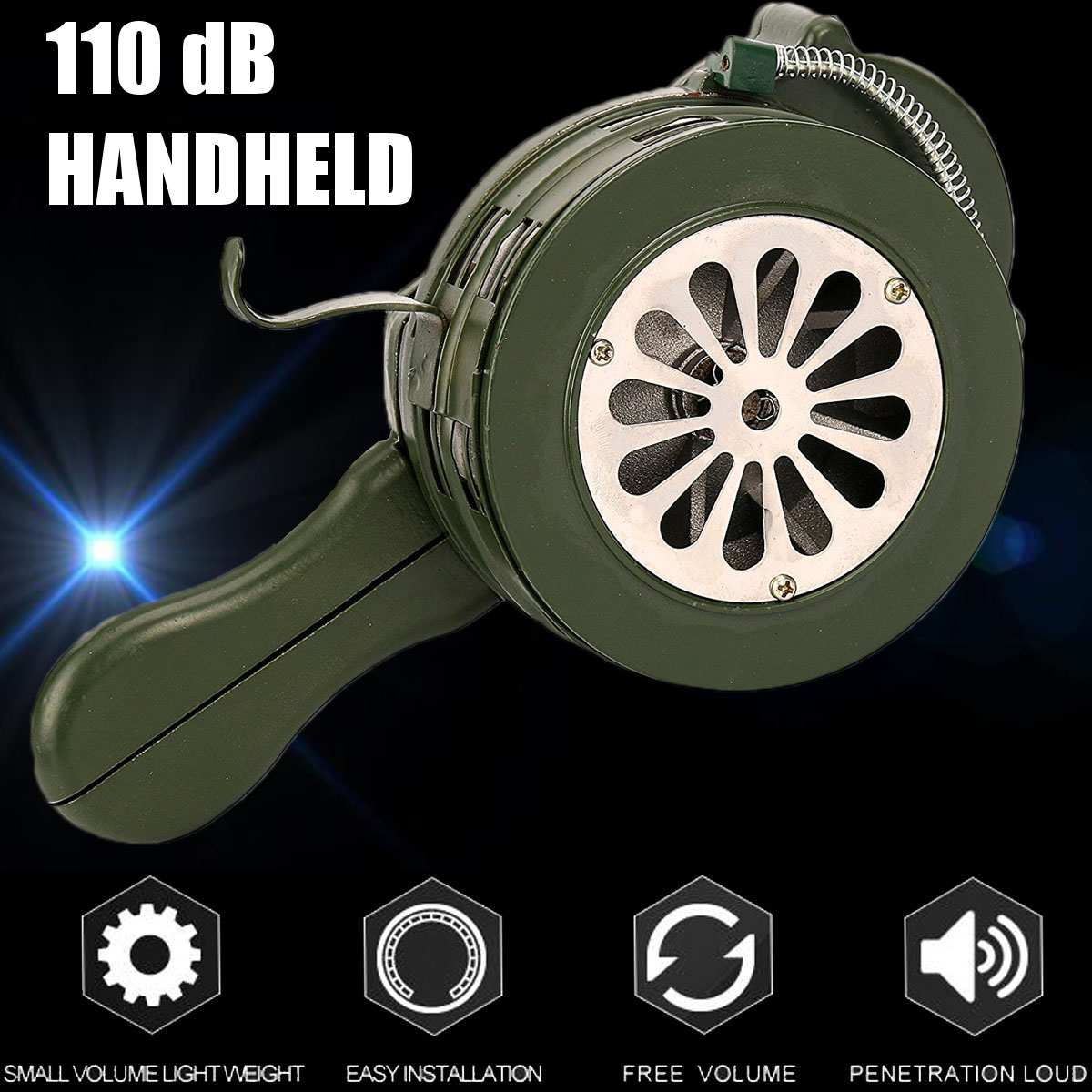 110dB Green Aluminium alloy Crank Hand Operated Air Raid Emergency Safety Alarm Buzzer Home Self