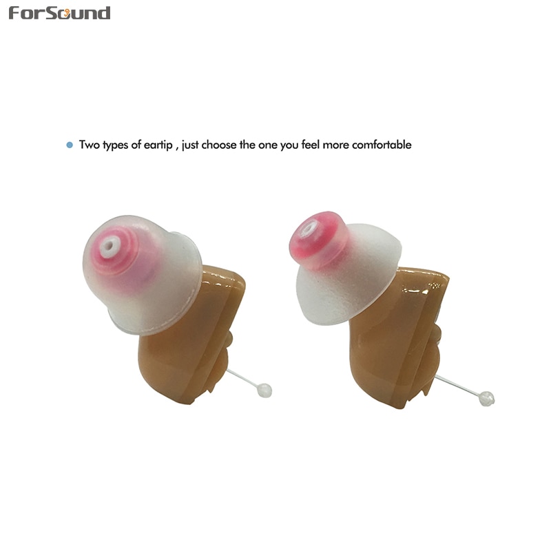 Two eartip dome variations: soft rose dome and frosted clear dome on device shells
