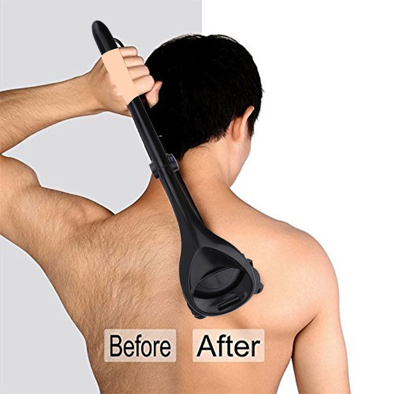 Long-handle razor reaching across a person's back