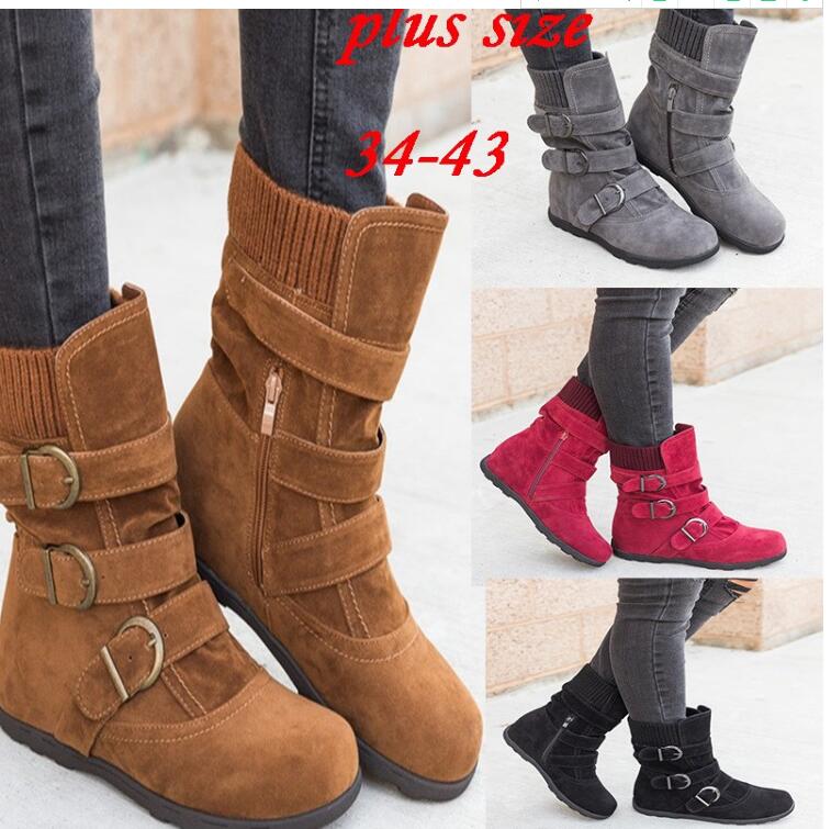 Winter buckled calf women's boots, winter women's warm zipper boots, plain flat shoes, women's casual boots image 6
