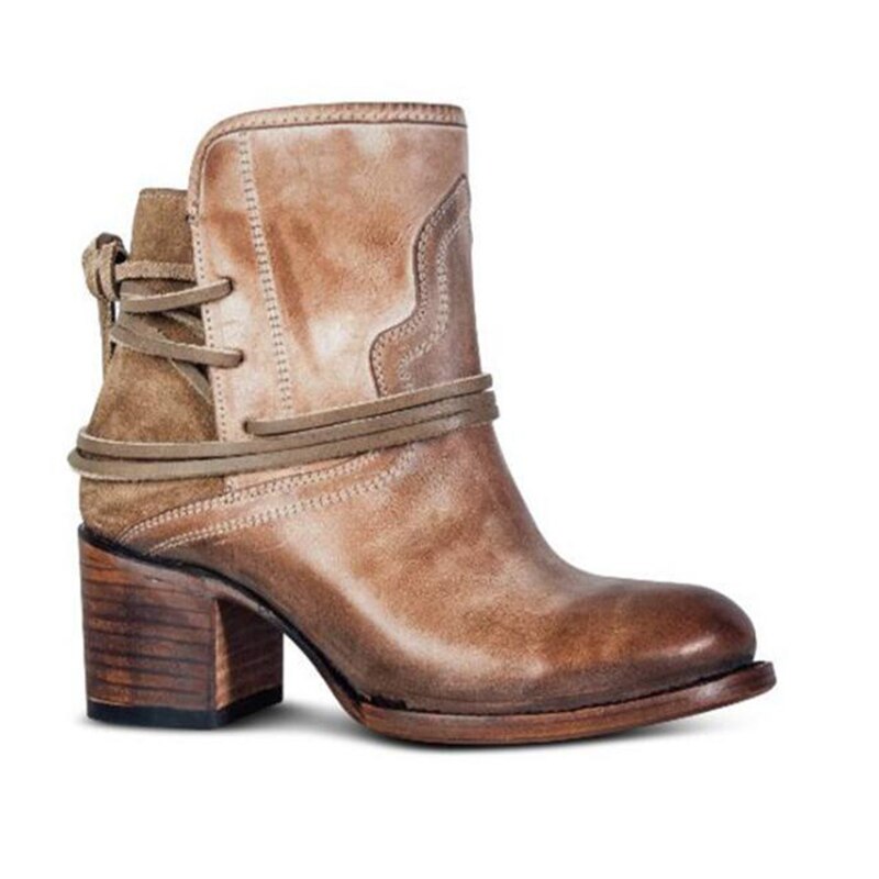 Ankle Boots Women Retro High Heels Block Heel Shoes For Female Flock Buckle Strap Short boots woman shoes image 6