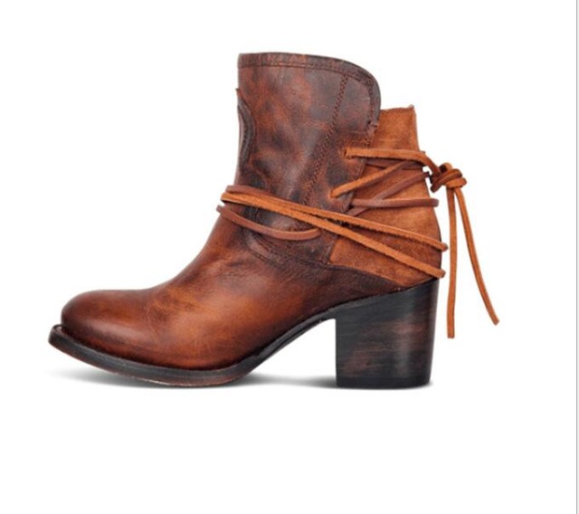 Ankle Boots Women Retro High Heels Block Heel Shoes For Female Flock Buckle Strap Short boots woman shoes
