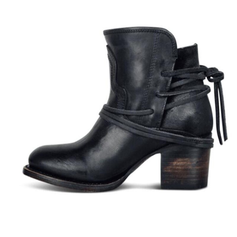 Ankle Boots Women Retro High Heels Block Heel Shoes For Female Flock Buckle Strap Short boots woman shoes image 9