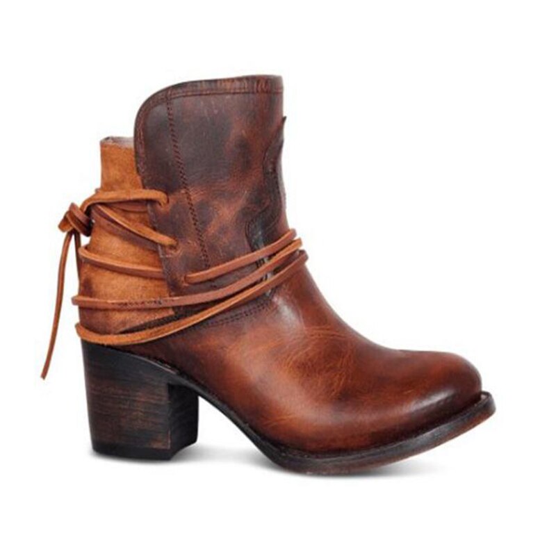 Ankle Boots Women Retro High Heels Block Heel Shoes For Female Flock Buckle Strap Short boots woman shoes image 7