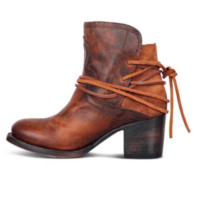 Ankle Boots Women Retro High Heels Block Heel Shoes For Female Flock Buckle Strap Short boots woman shoes image 8