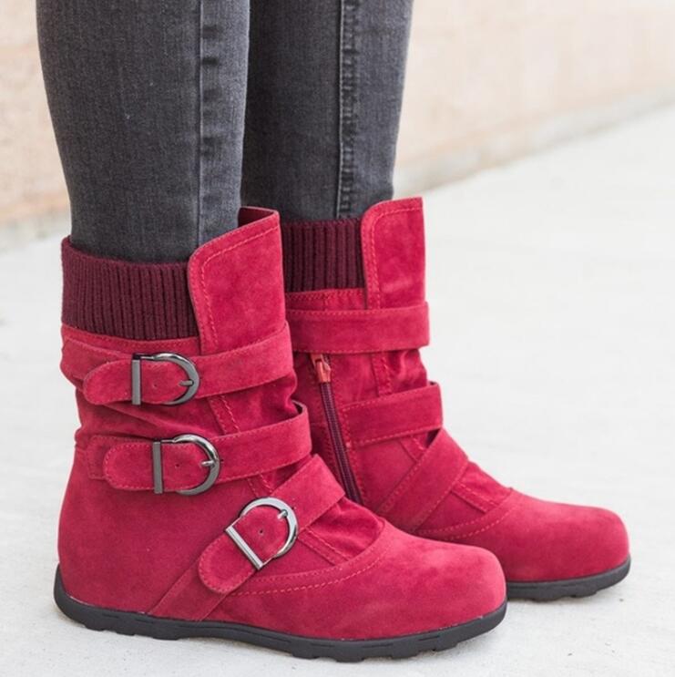 Winter buckled calf women's boots, winter women's warm zipper boots, plain flat shoes, women's casual boots image 7