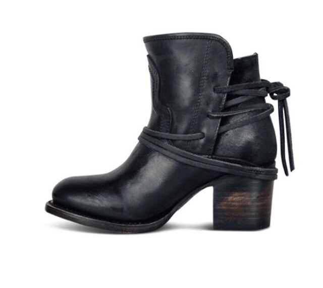 Ankle Boots Women Retro High Heels Block Heel Shoes For Female Flock Buckle Strap Short boots woman shoes image 3