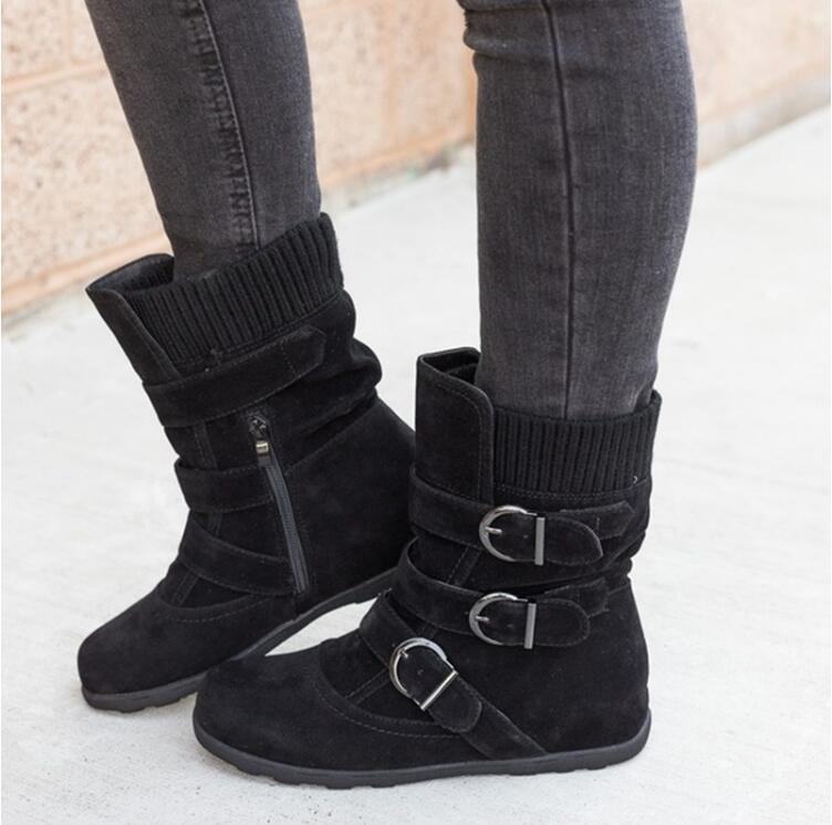 Winter buckled calf women's boots, winter women's warm zipper boots, plain flat shoes, women's casual boots image 8