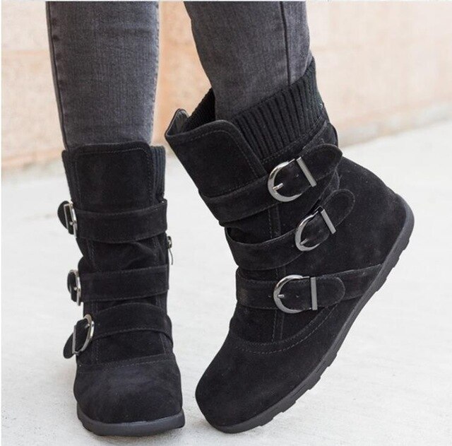 Winter buckled calf women's boots, winter women's warm zipper boots, plain flat shoes, women's casual boots image 5