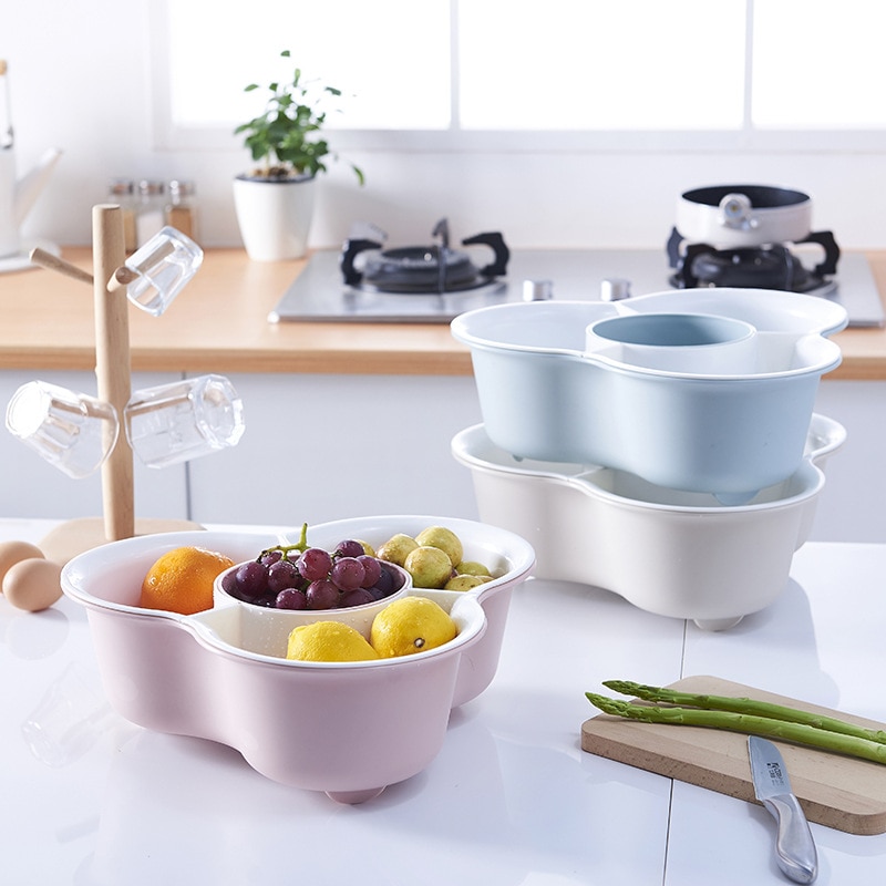 Plastic Wash Vegetable Fruit Basket Platter Drain Basket Detachable Kitchen Colander Fruit Plate Vegetable Basket Kitchen Tools