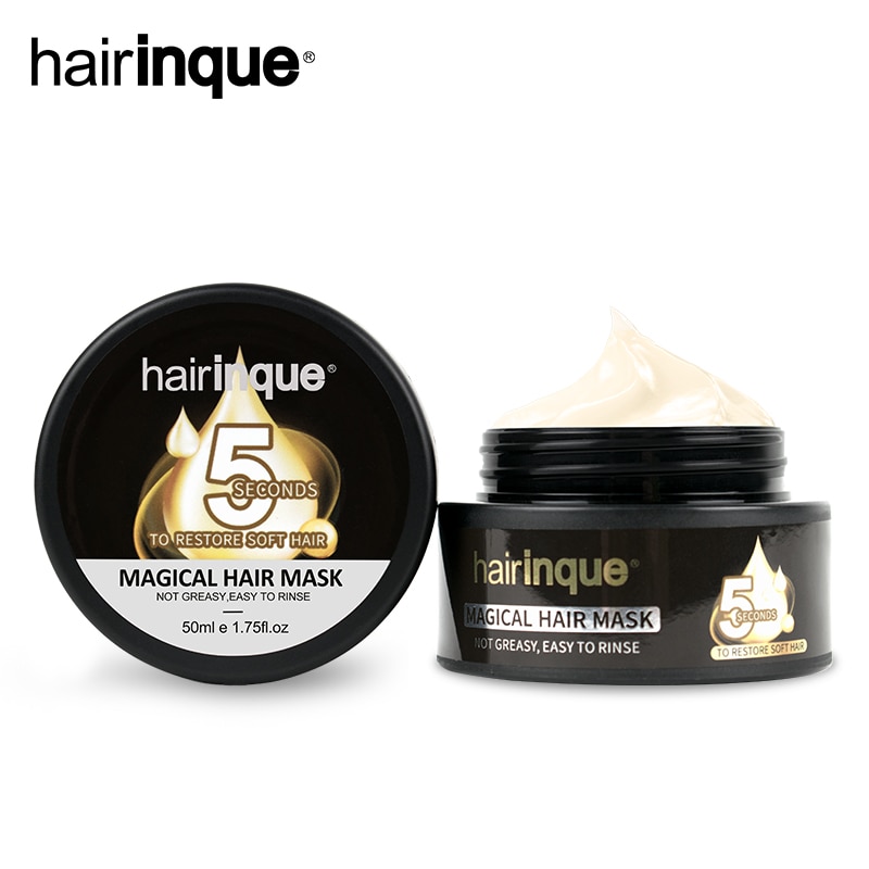 Compact black hair mask jar in a light bathroom setting