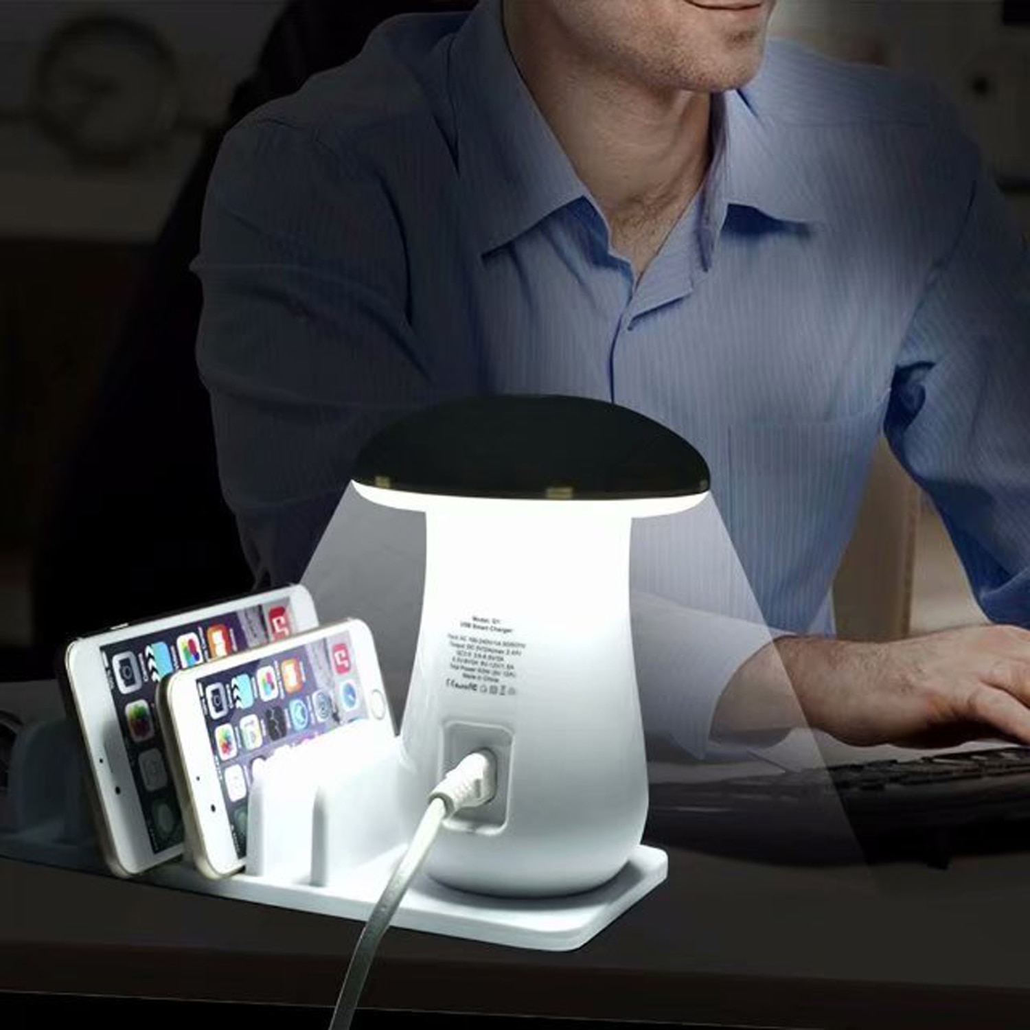 Multi Port Quick charger 3.0 Mushroom Lamp QC3.0 Charge for smart phone Led Lamp USB Charging