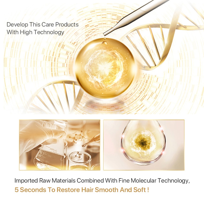 Golden molecular imagery beside fast hair treatment claim