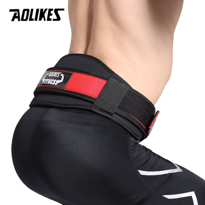 Athlete wearing red AOLIKES weightlifting belt around lower back, demonstrating secure fit and lumbar coverage