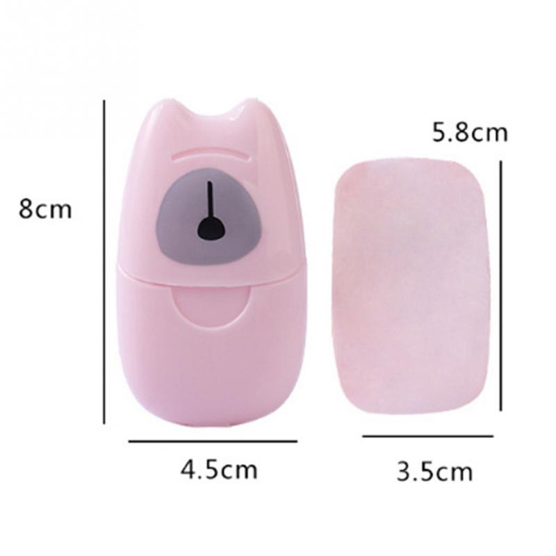 Pink dispenser and refill cartridge side by side with dimension labels showing compact 8 cm height