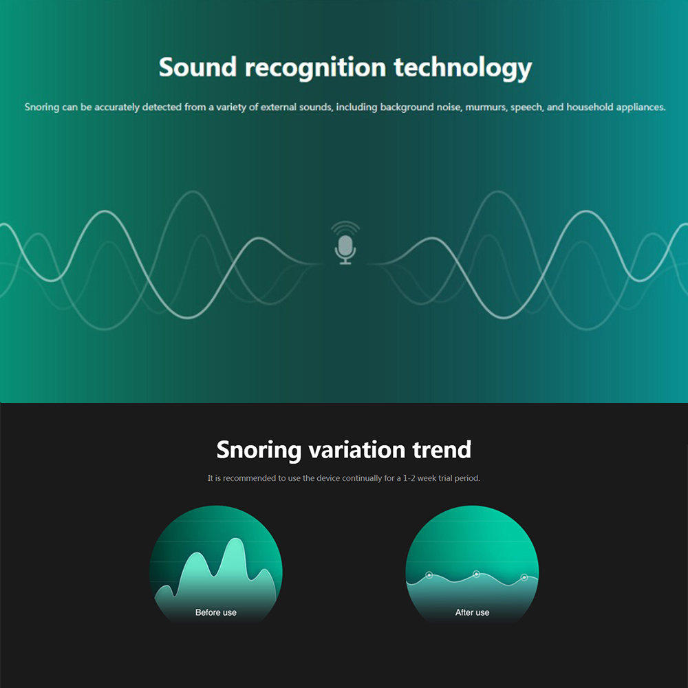 Infographic illustrating AI‑driven sound recognition technology with teal wave visualization and microphone icon