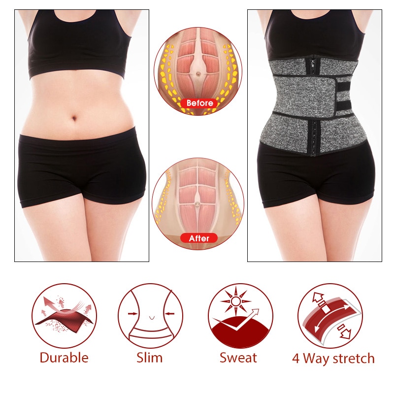Confident woman after workout, wearing the waist trainer under a fitness outfit, showing a sculpted silhouette