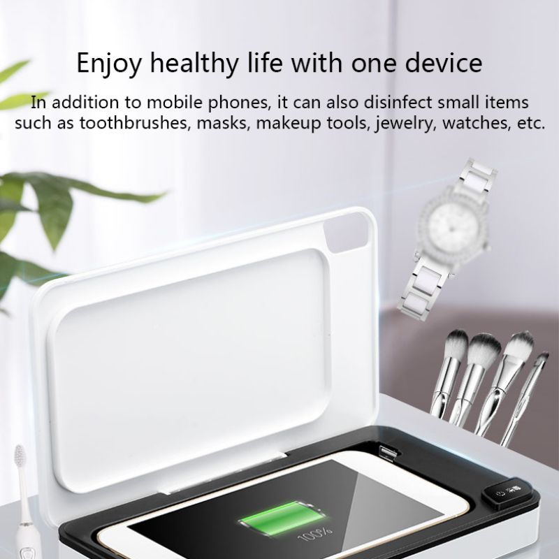 Seedless, sanitized phone and mask in a bright, serene home setting next to a plant