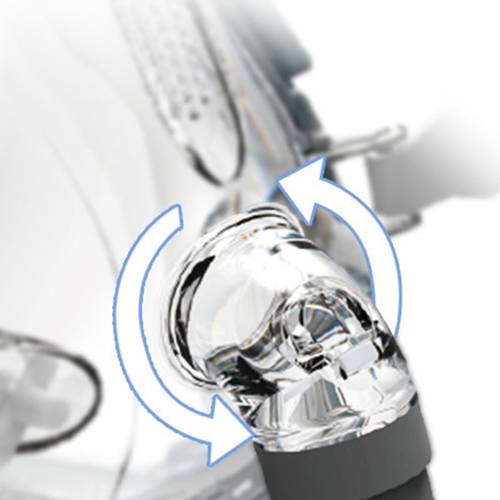 Close-up detail showing rotational connector with blue arrow indicating 360-degree movement capability