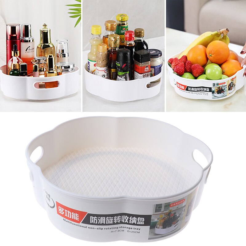 360 Rotating Tray Kitchen Storage Containers for Spice jar Food Snack Tray Bathroom Tray Non Slip Snack Dried Storage Plate