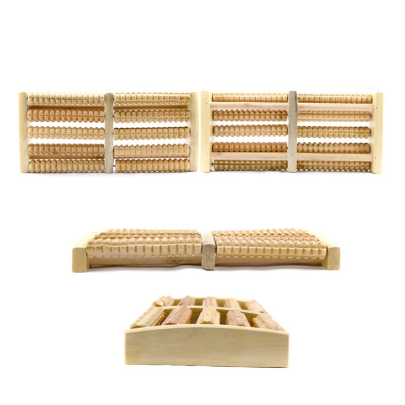 Multiple angle close-ups of wooden massager variations, emphasizing hand-crafted details and natural wood grain