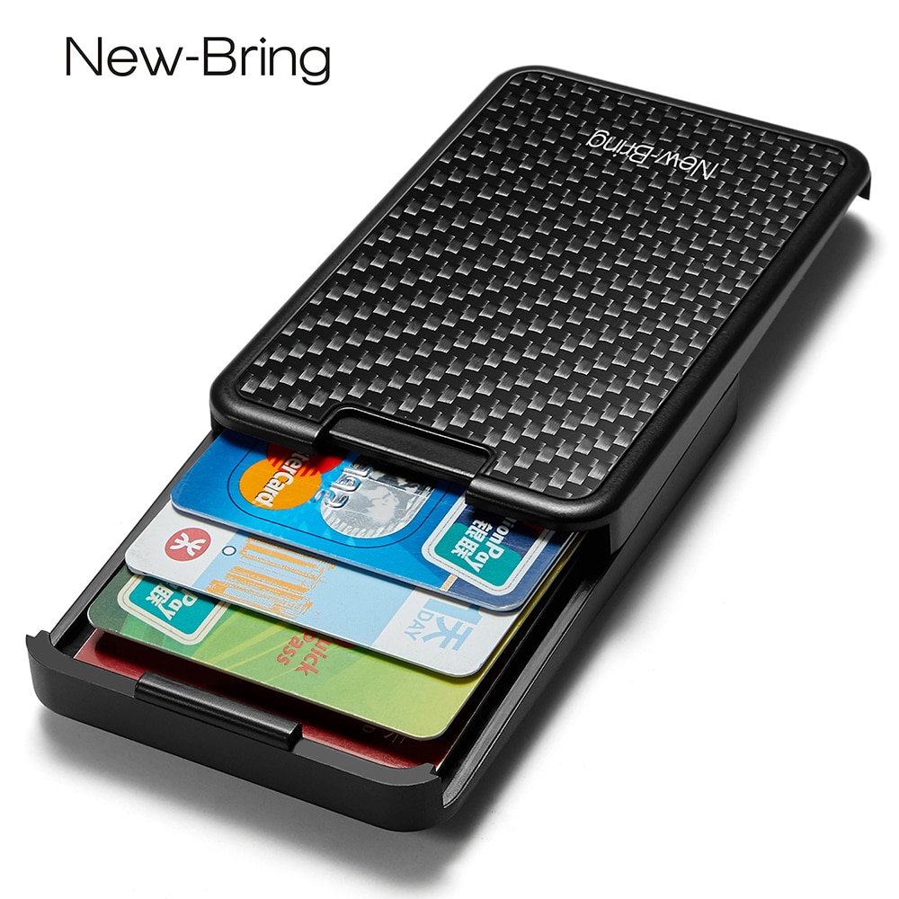 NewBring Slide Wallet RFID Blocking Carbon Fiber Credit ID Card Holder For Men Women Male Female