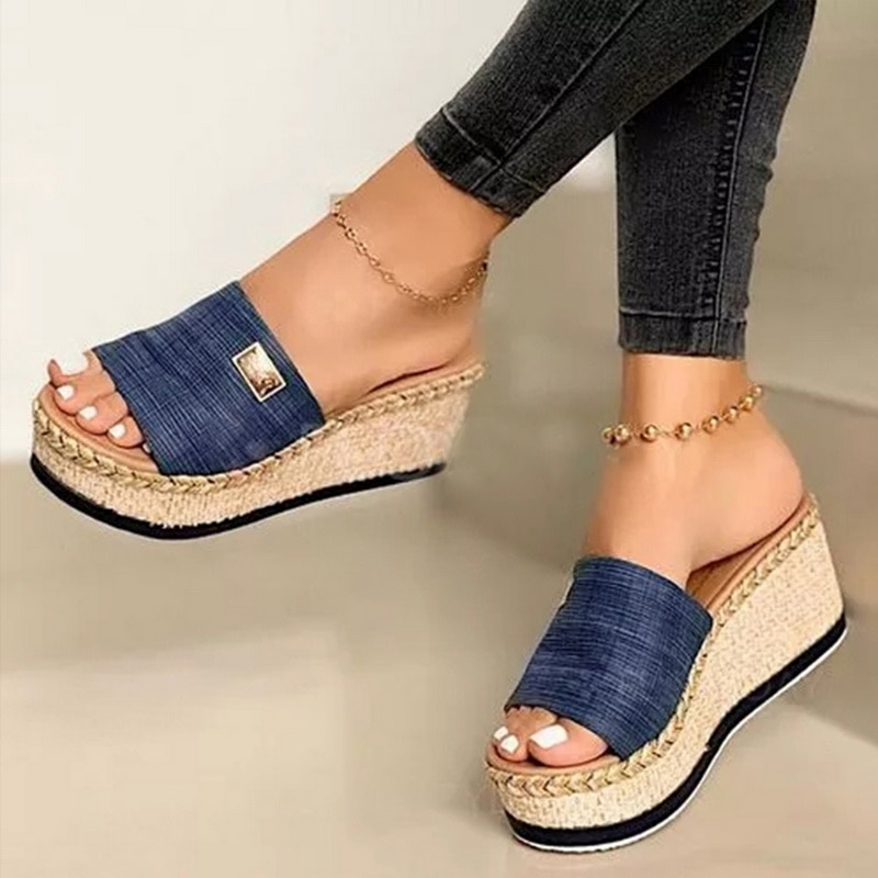 Puimentiua Platform Wedges Slippers Women Sandals Female Shoes Heeled Shoes Casual Summer Slides Slippers Women image 4